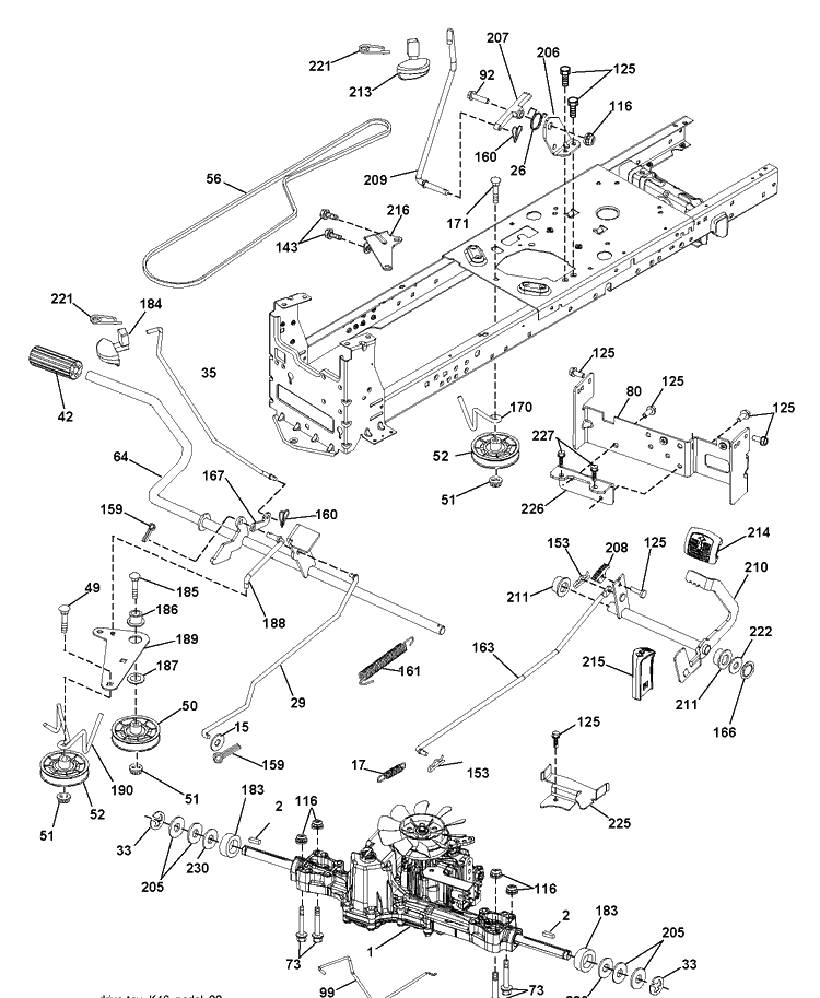 Drive Diagram and Parts List for YTH21K46 (96045002900)(2010 - 11) Husqvarna Lawn Tractor