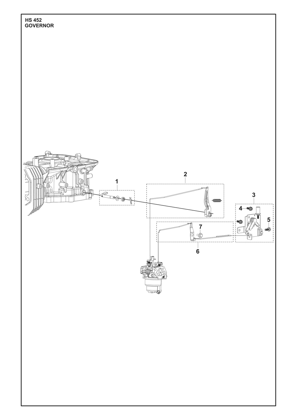 Governor Diagram and Parts List for HS452  Husqvarna Engine