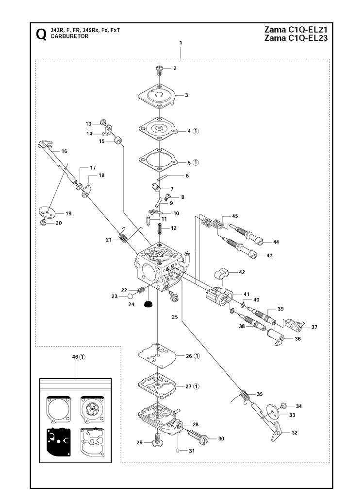 Carburetor Diagram and Parts List for 343FR  Husqvarna Brush Cutter