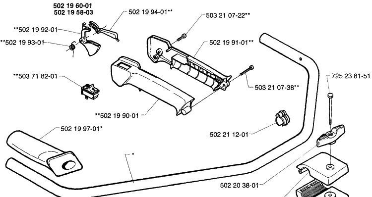 Handle Assembly 235r Diagram and Parts List for 232RL 1997-02 Husqvarna Brush Cutter