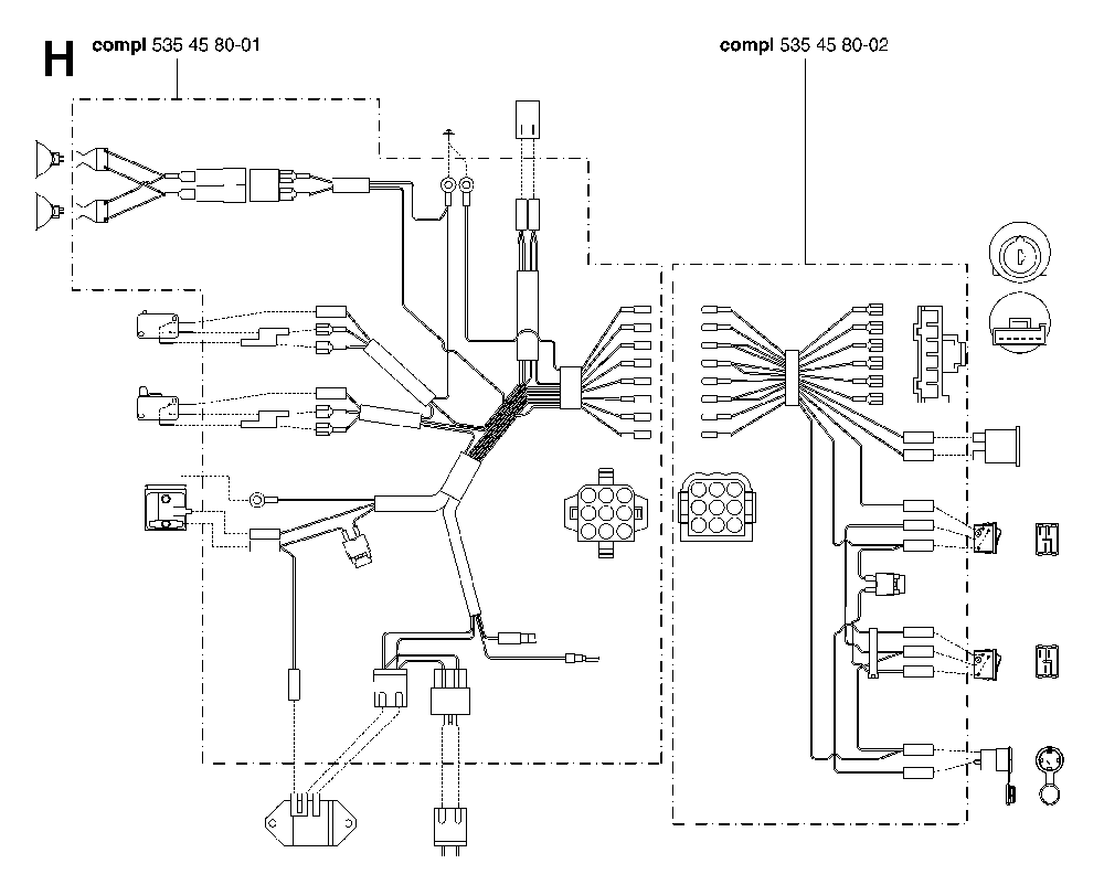 Wiring Harness Diagram and Parts List for RIDERPRO15 (953535001)(2004-01) Husqvarna Lawn Tractor