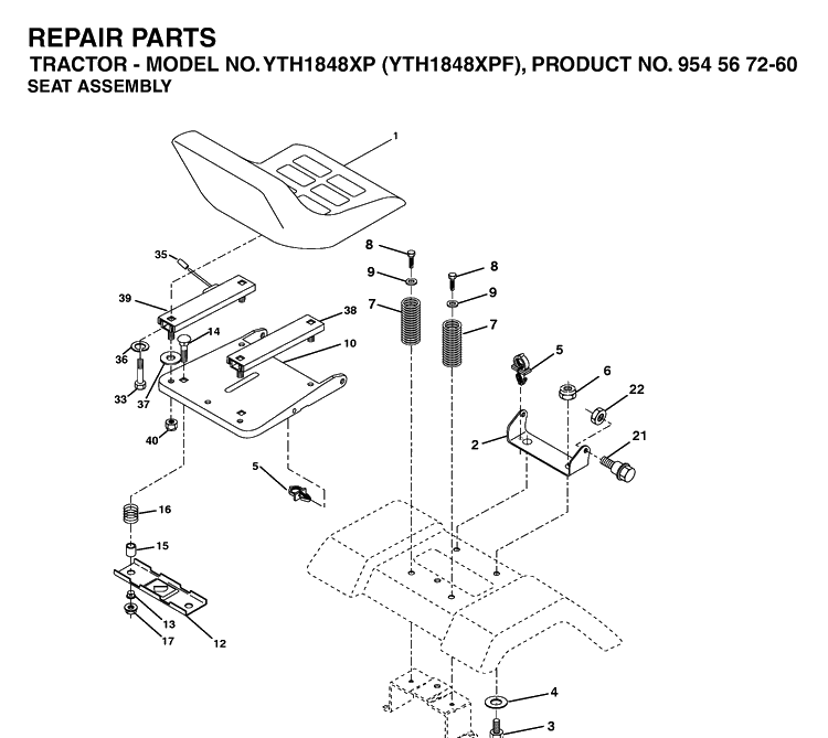Seat Diagram and Parts List for YTH1848XP (954567260)(2003-06) Husqvarna Lawn Tractor