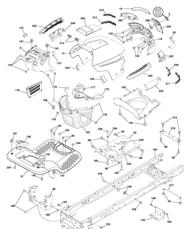 Chassis Diagram and Parts List for YTH20K46 (917289543)(2010-02) Husqvarna Lawn Mower