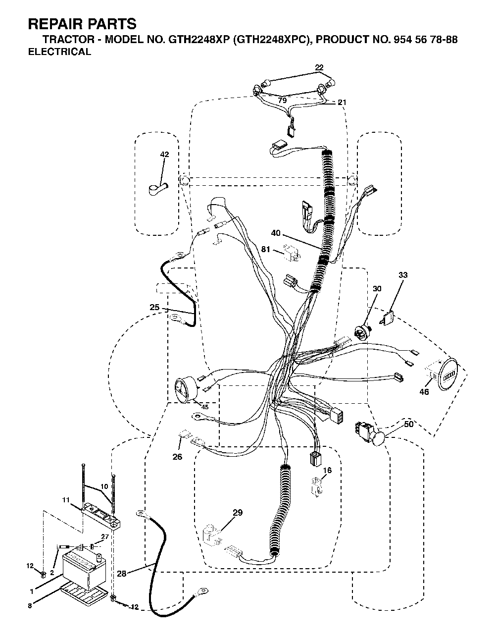 Electrical Diagram and Parts List for GTH2248XP (GTH2248 XPC, 954567888)(2003-07) Husqvarna Lawn Tractor