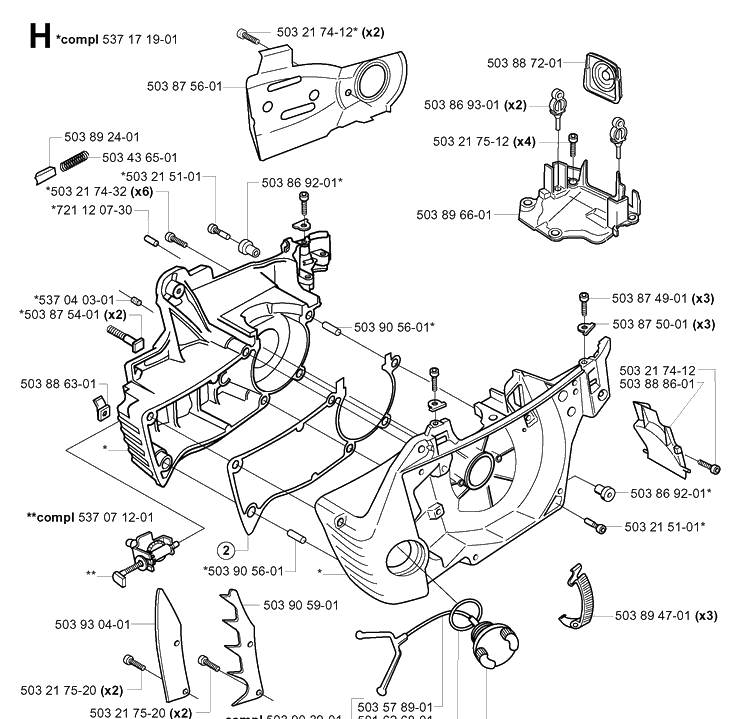 Crankcase Diagram and Parts List for 351 20012200001-Current Husqvarna Chainsaw