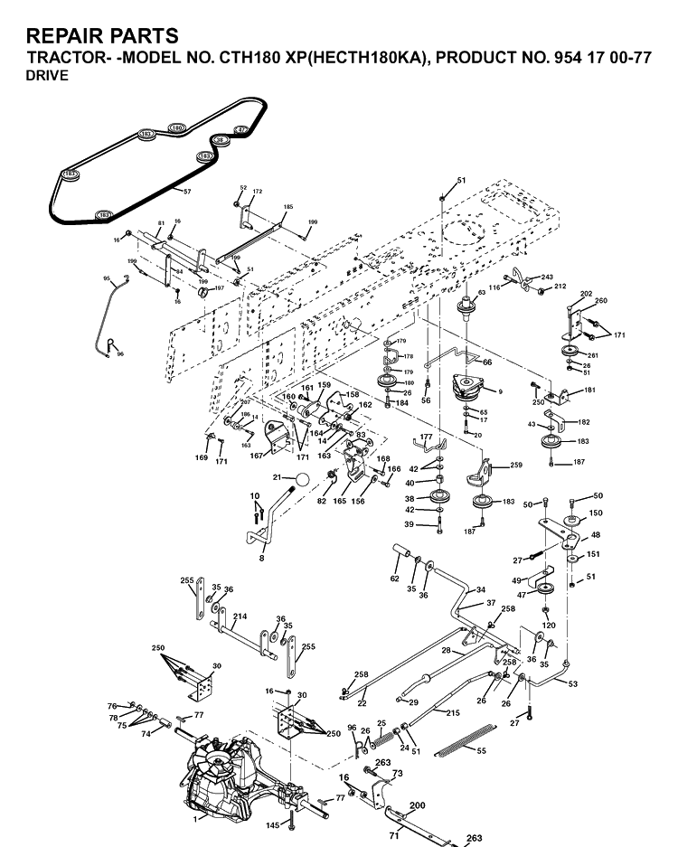 Drive Diagram and Parts List for CTH180XP (HECTH180KA)(2003-01) Husqvarna Lawn Tractor