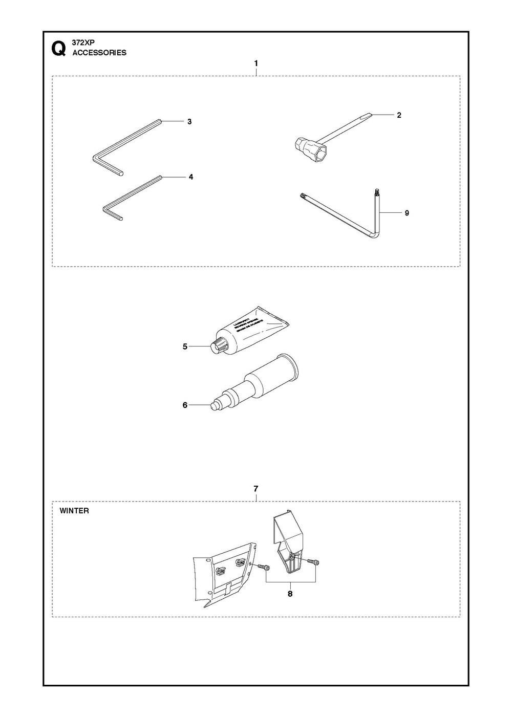 Accessories Diagram and Parts List for 372XP-372XPG 372 XP W - 372 XP GW Husqvarna Chainsaw