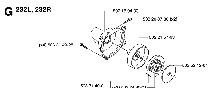 Clutch Diagram and Parts List for 235FR 20070100001-20091800000 Husqvarna Brush Cutter