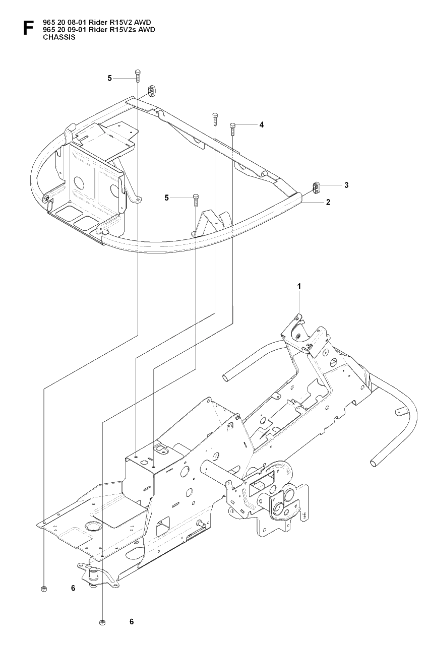 Chassis / Frame Diagram and Parts List for R15-V2AWD 2008-01 Husqvarna Lawn Tractor