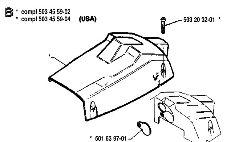 Cover Diagram and Parts List for 42 19920900001-19941400000 Husqvarna Chainsaw