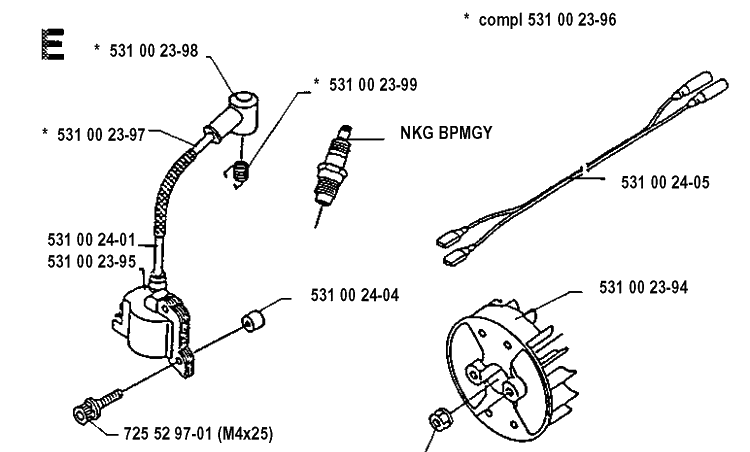 Ignition System Diagram and Parts List for 132LD 19904400001-19920100000 Husqvarna Edger