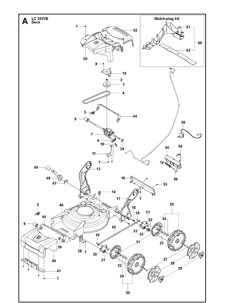 Mower Deck / Cutting Deck Diagram and Parts List for LC353VE  Husqvarna Lawn Mower