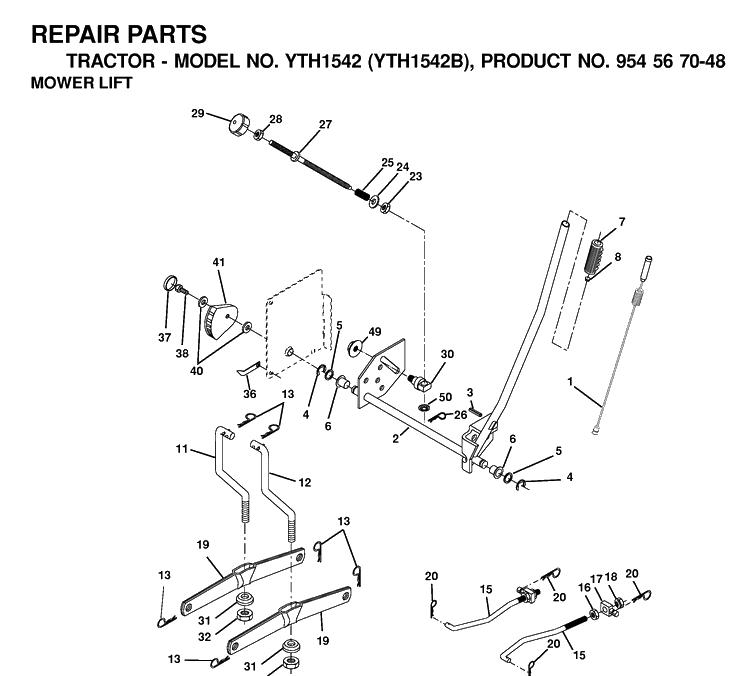Mower Lift / Deck Lift Diagram and Parts List for YTH1542 (954567048)(2001-01) Husqvarna Lawn Tractor