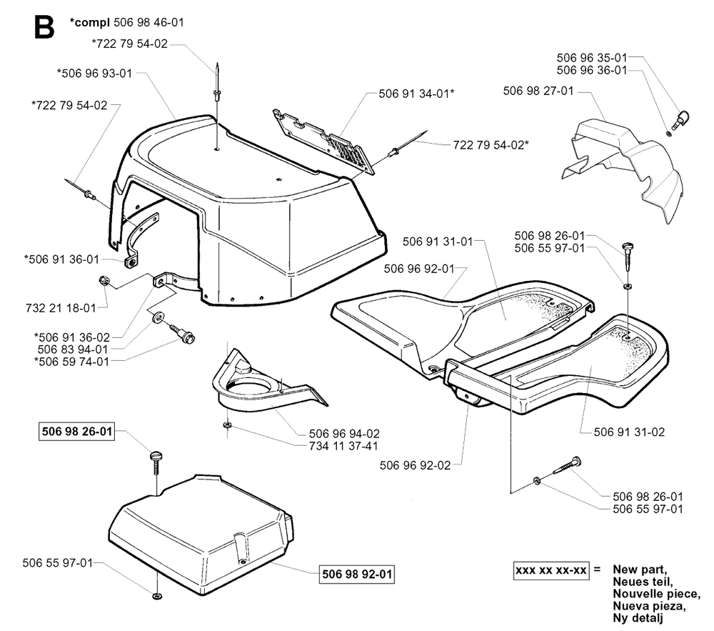 Hood Diagram and Parts List for R11BIO 2001-01 Husqvarna Lawn Tractor