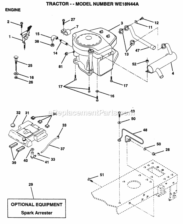 Engine Diagram and Parts List for WE18N44A 1995 Husqvarna Lawn Tractor