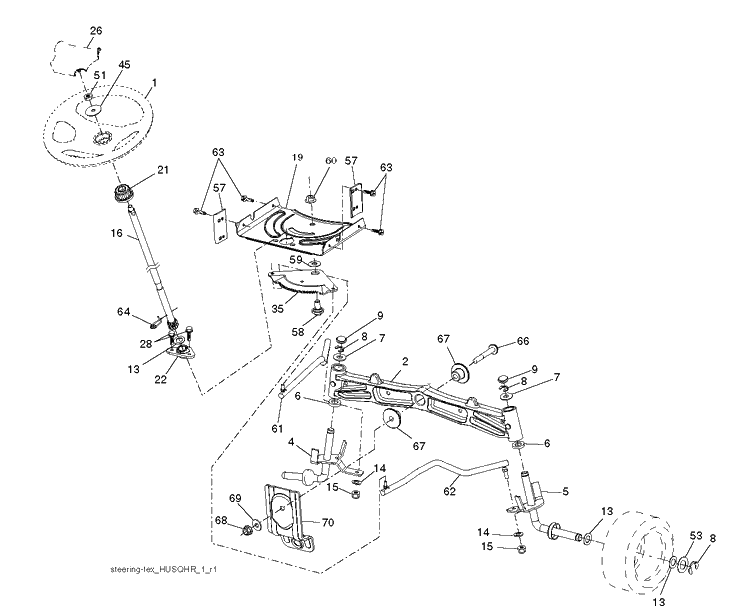 Steering Diagram and Parts List for YTH21K46 (96043012300)(2010 - 11) Husqvarna Lawn Tractor