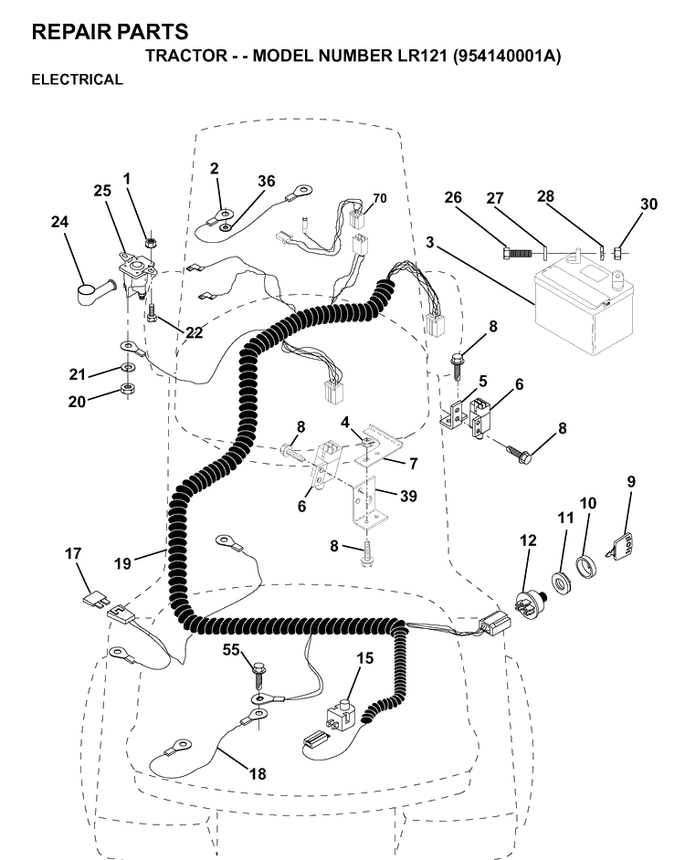 Electrical Diagram and Parts List for LR121 (954140001A)(1997-01) Husqvarna Lawn Tractor