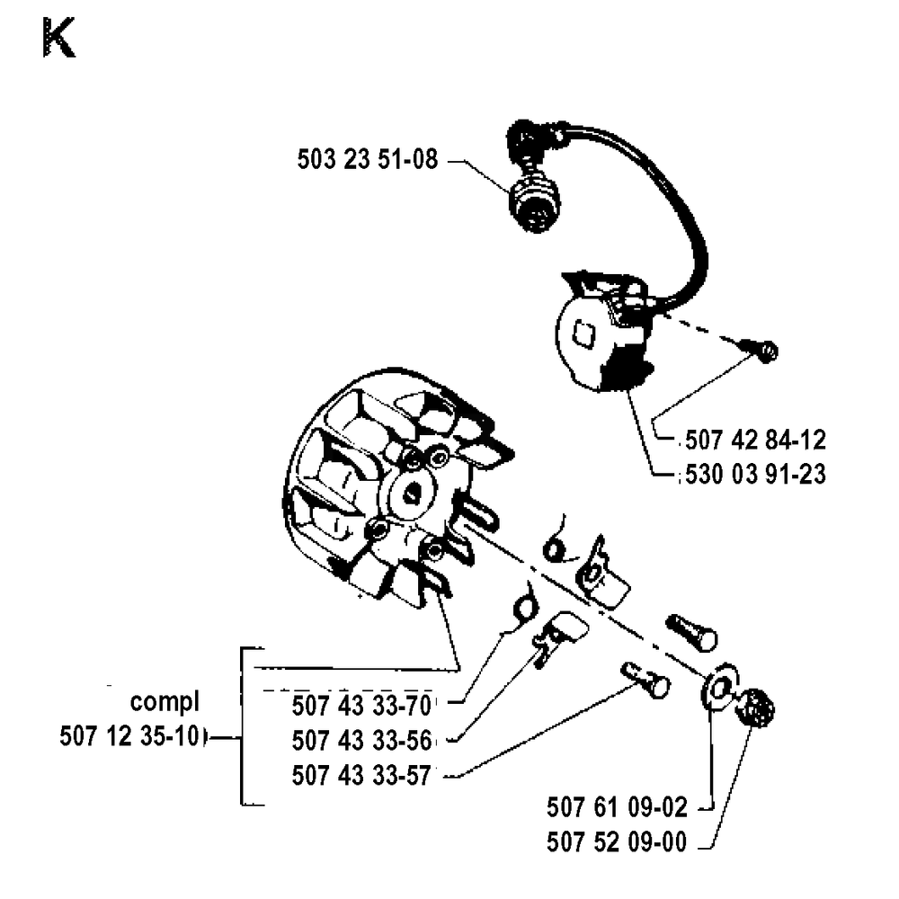Ignition System Diagram and Parts List for 35 19902200001 & Above Husqvarna Chainsaw