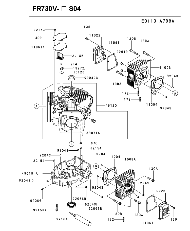 Cylinder And Crankcase Diagram and Parts List for FR730V-ES04 2018-11 Husqvarna Engine