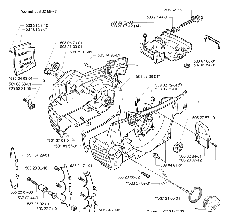 Crankcase Diagram and Parts List for 362XP 2005-05 Husqvarna Chainsaw