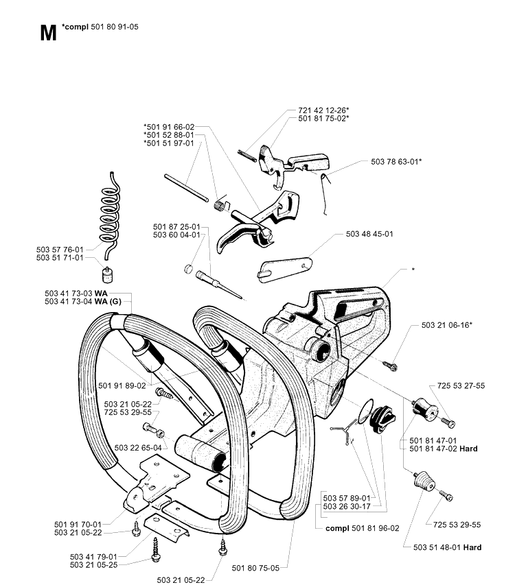 Fuel Tank And Handle Diagram and Parts List for 288 20014000001-Current Husqvarna Chainsaw