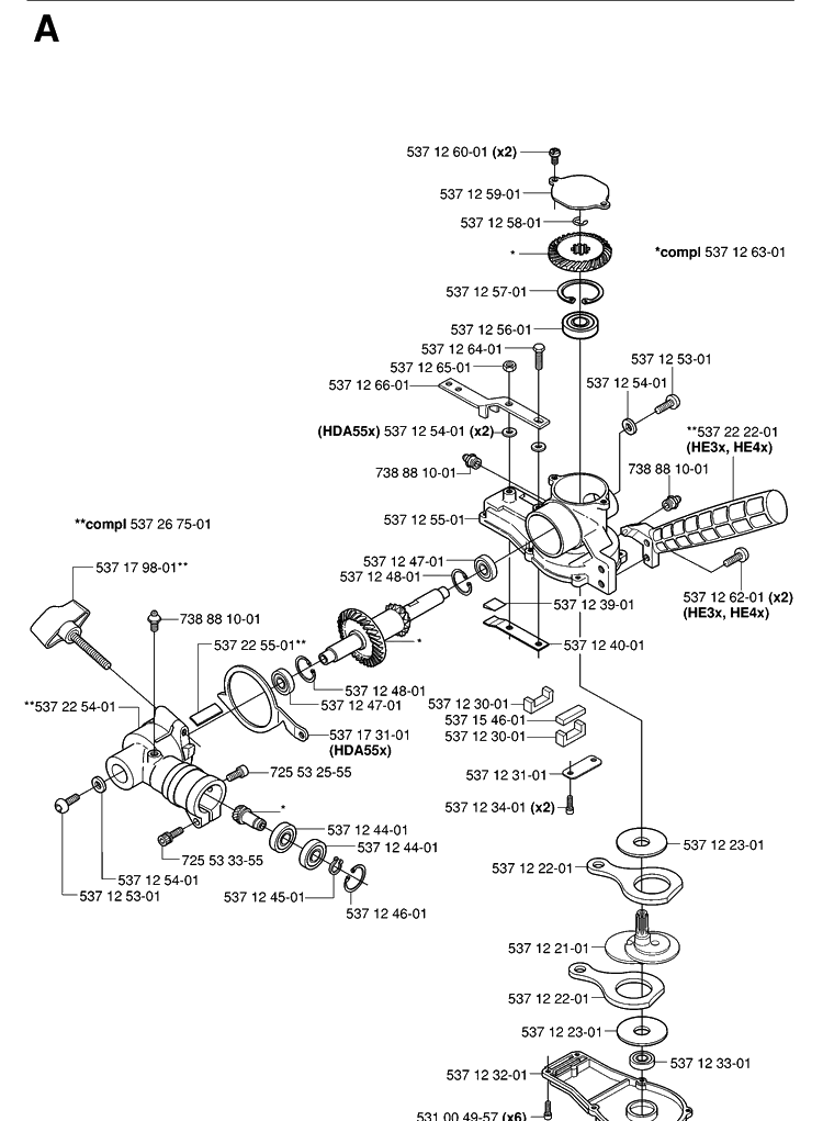 Gear Housing Diagram and Parts List for 326HE4 (X-SERIES)(20033100001-20040100000) Husqvarna Hedge Trimmer