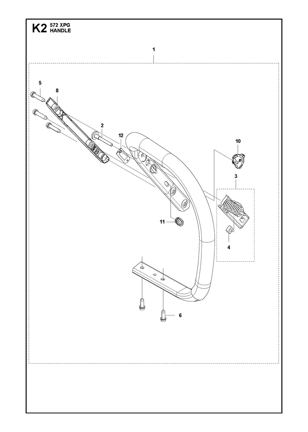 Handle Diagram and Parts List for 572XP-572XPG 572 XP W-572 XP GW Husqvarna Chainsaw
