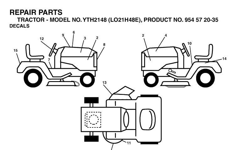 Decals Diagram and Parts List for YTH2148-LO21H48E 2005-05 Husqvarna Lawn Tractor