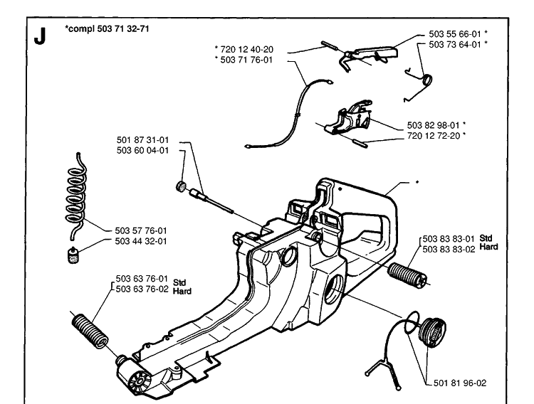 Fuel Tank Diagram and Parts List for 371XP 19954900001-19960900000 Husqvarna Chainsaw