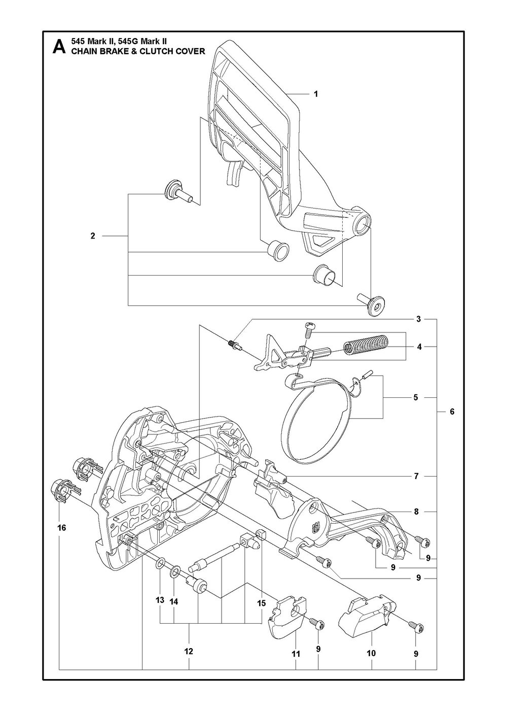 Chain Brake And Clutch Cover Diagram and Parts List for 545GMARKII  Husqvarna Chainsaw