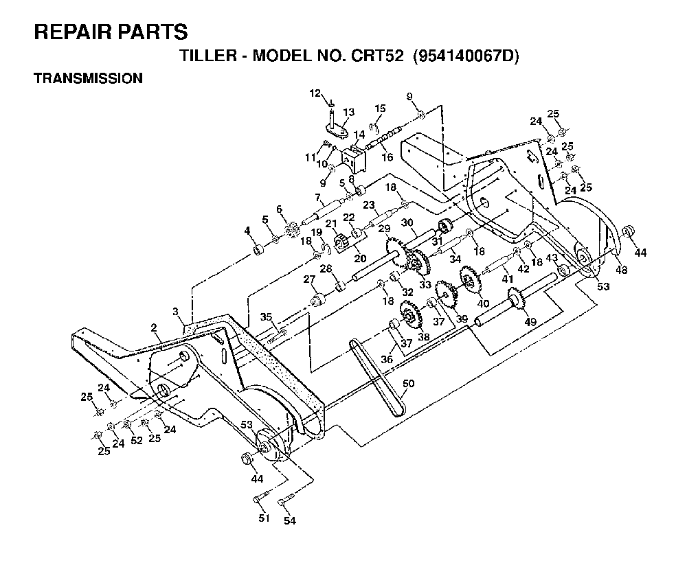 Transmission Diagram and Parts List for CRT52 (954140067D)(1999-03) Husqvarna Tiller