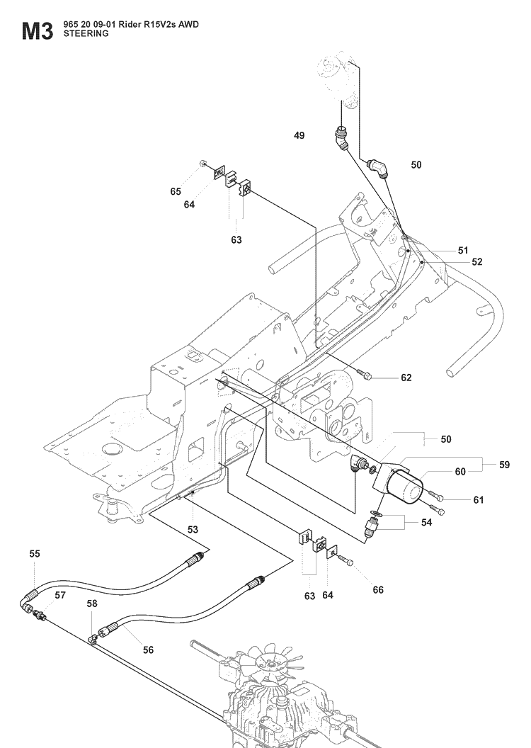 Steering Diagram and Parts List for RIDER15V2AWD (965200901)(2008-01) Husqvarna Lawn Mower