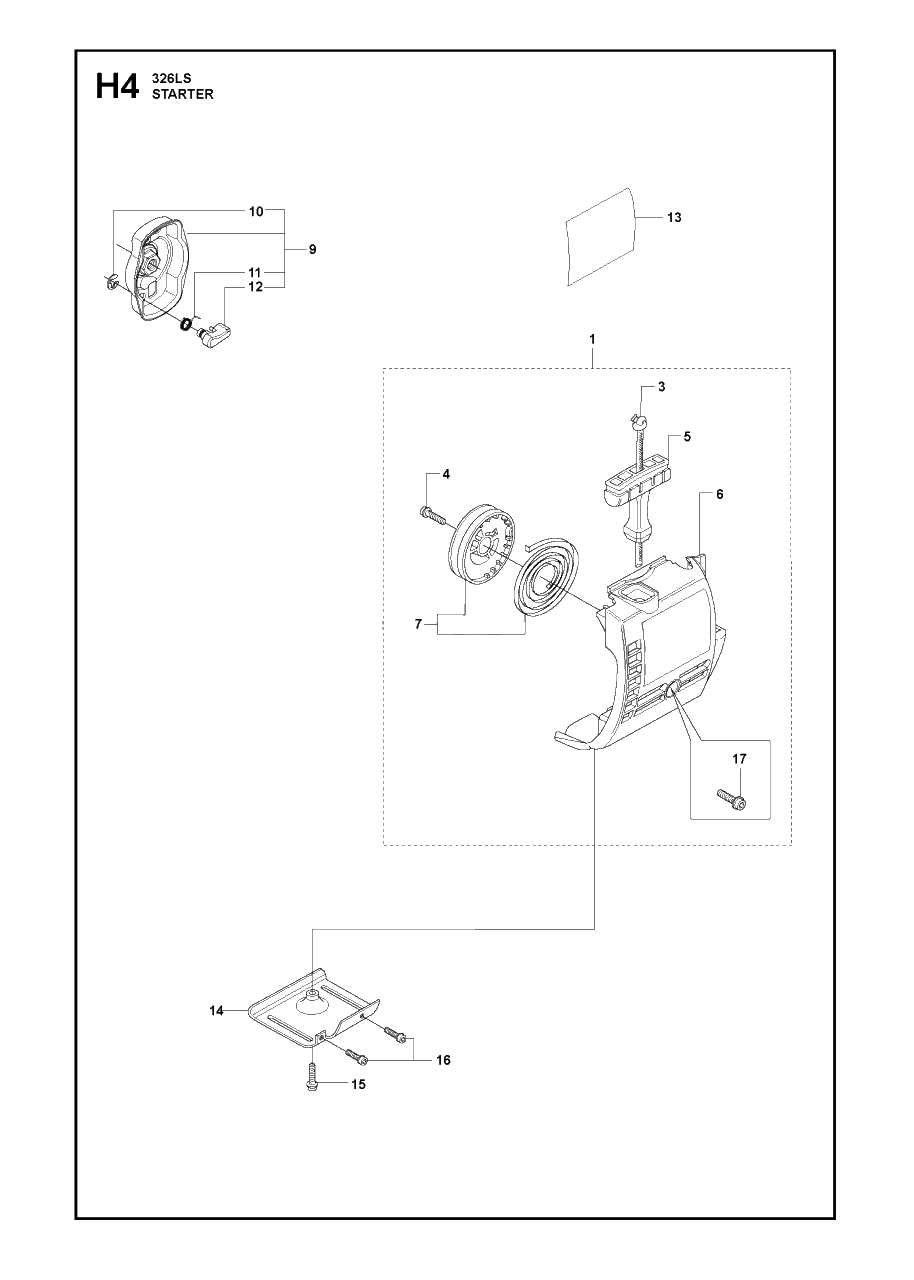 Starter 3 Diagram and Parts List for 326LX 20091800001 & Above Husqvarna Trimmer