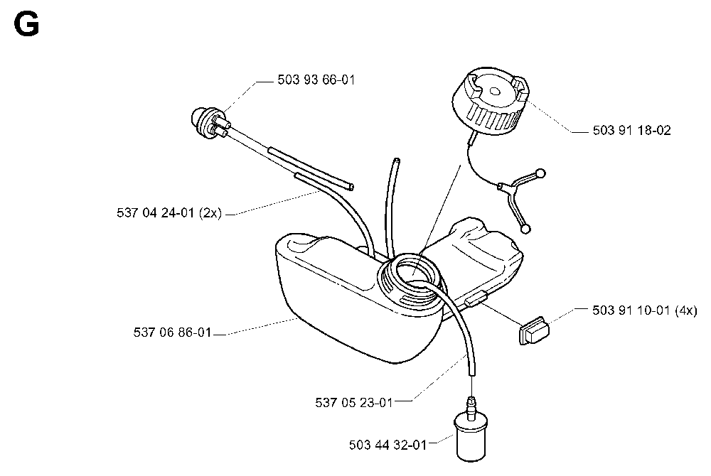 Fuel Tank Diagram and Parts List for 325RJ (X-SERIES)(20000100001) Husqvarna Brush Cutter