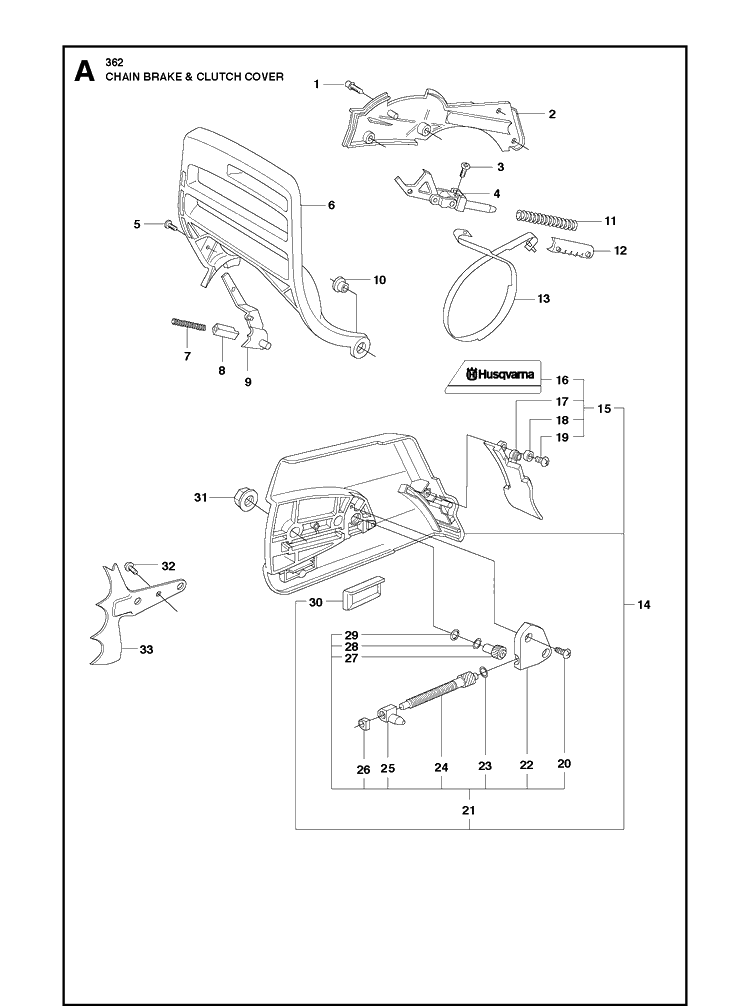 Chain Brake And Clutch Cover Diagram and Parts List for 362  Husqvarna Chainsaw