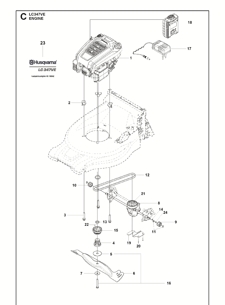 Engine Diagram and Parts List for LC347VE (970541401)(2022) Husqvarna Lawn Mower