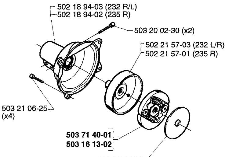 Clutch Diagram and Parts List for 232RL 1997-02 Husqvarna Brush Cutter