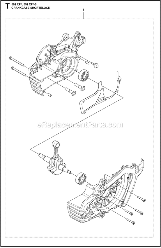 Short Block Diagram and Parts List for 592XPG  Husqvarna Chainsaw