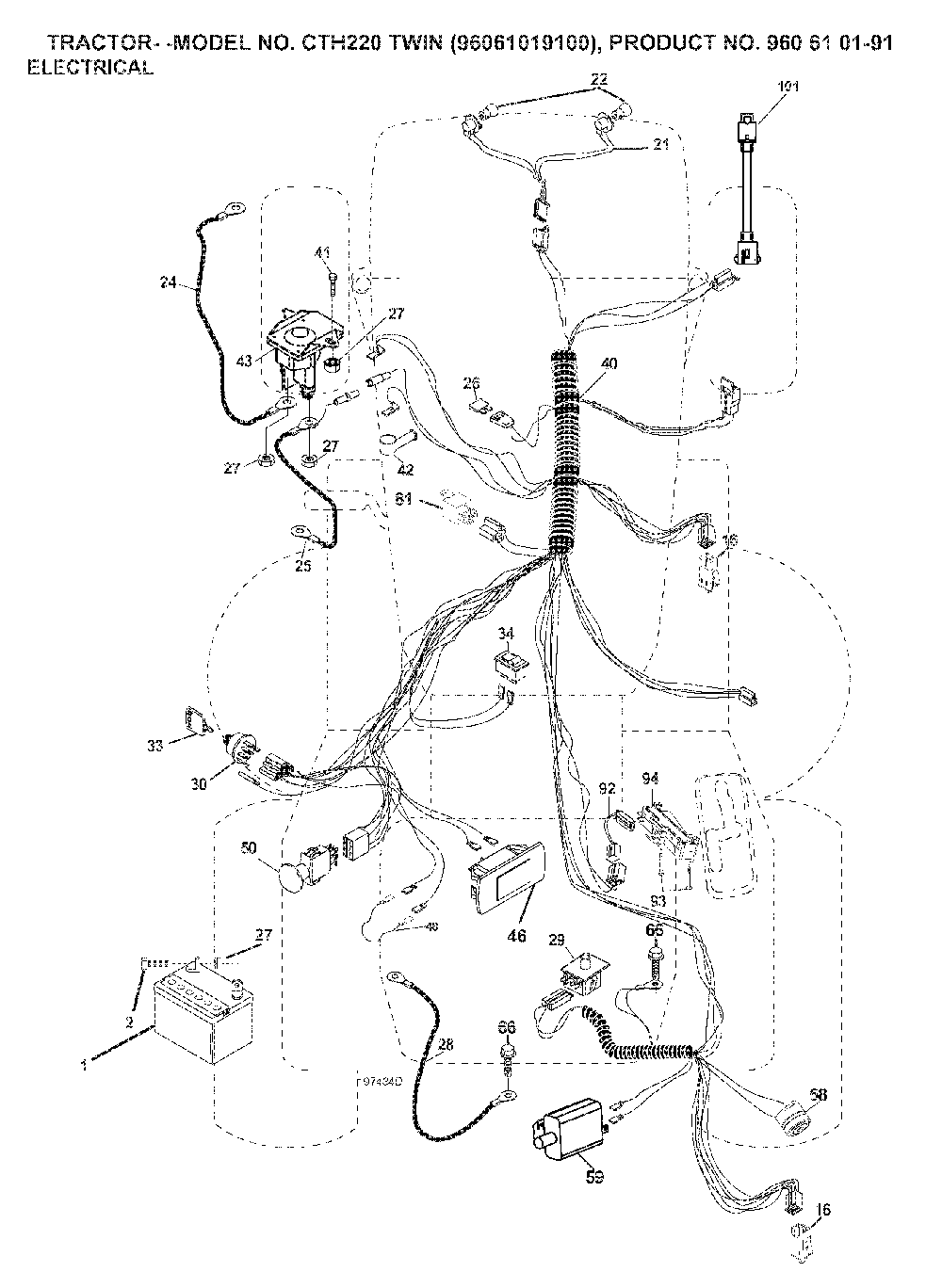 Electrical Diagram and Parts List for CTH220TWIN (96061019100, 960610191)(2007-04) Husqvarna Lawn Tractor