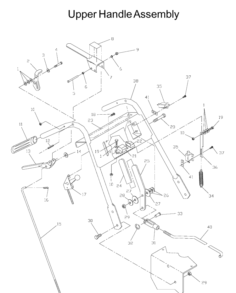 Handle And Controls Diagram and Parts List for WG3613P (968999116)(2005-11) Husqvarna Lawn Mower