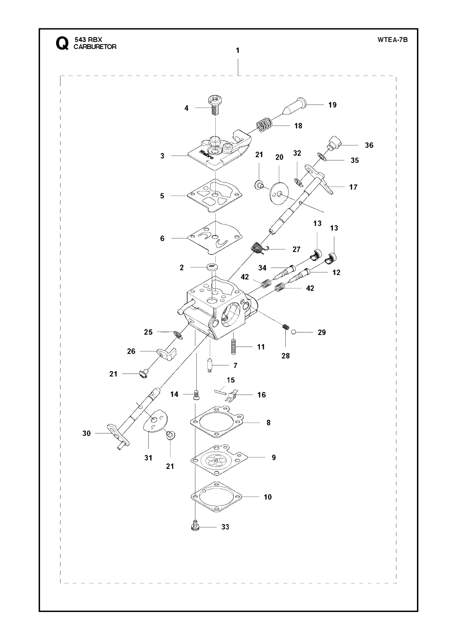 Carburetor Diagram and Parts List for 543RBX 20130500001 - 20154400000 Husqvarna Brush Cutter