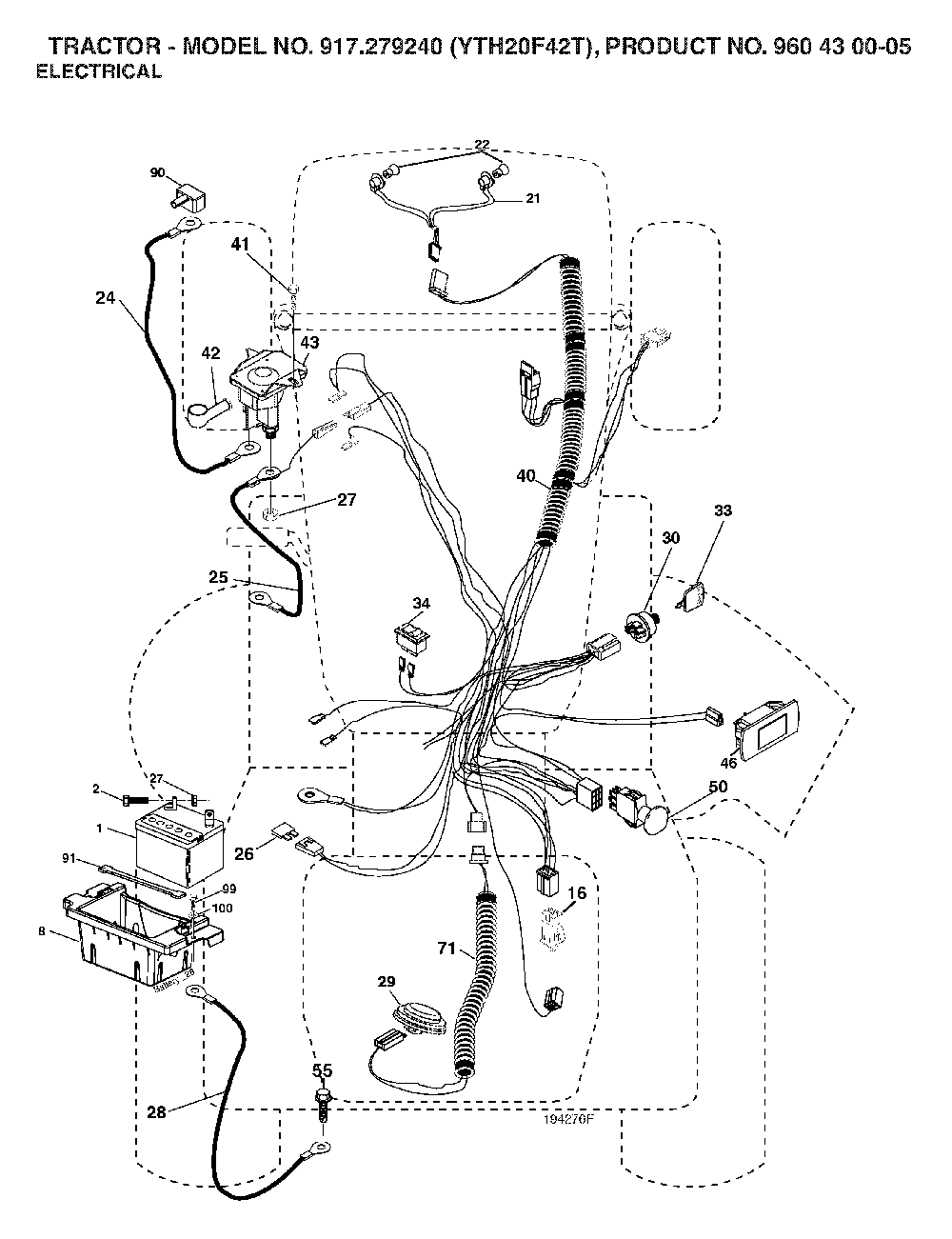 Electrical Diagram and Parts List for YTH20F42T (917279240, 960430005)(2006-02) Husqvarna Lawn Tractor