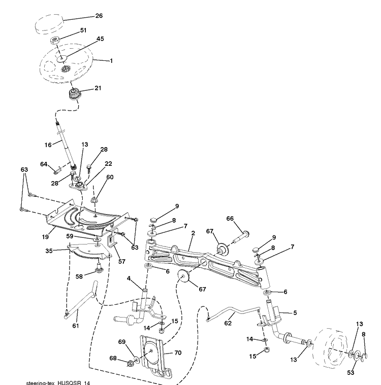 Steering Diagram and Parts List for YTH26V54 (96043011102)(2011-08) Husqvarna Lawn Tractor