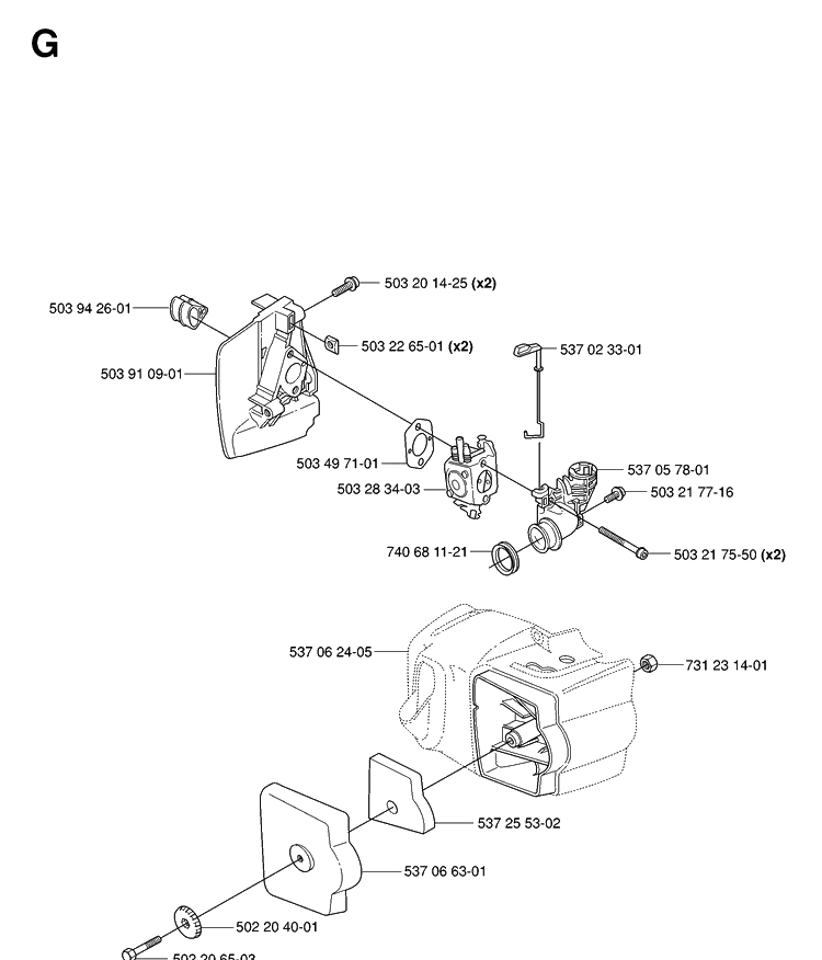 Carburetor And Air Filter Diagram and Parts List for 325HS99 (X-SERIES)(20063600001-20081800000) Husqvarna Hedge Trimmer