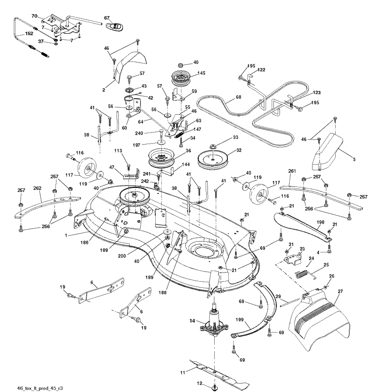 Mower Deck / Cutting Deck Diagram and Parts List for YTH22V46 (96043025700)(2017-09) Husqvarna Lawn Tractor