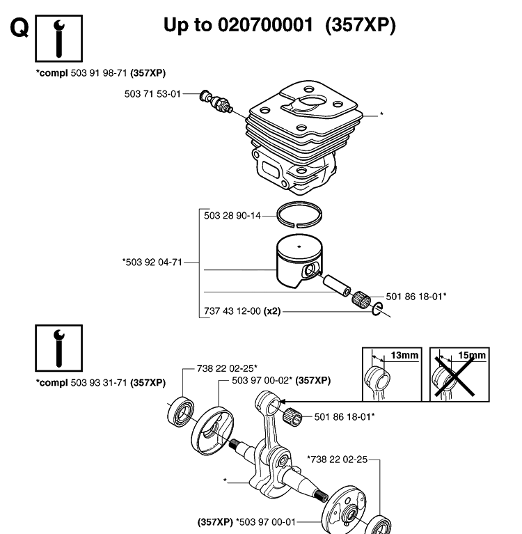 Service Updates 6 Diagram and Parts List for 359 20060600001-20070900000 Husqvarna Chainsaw