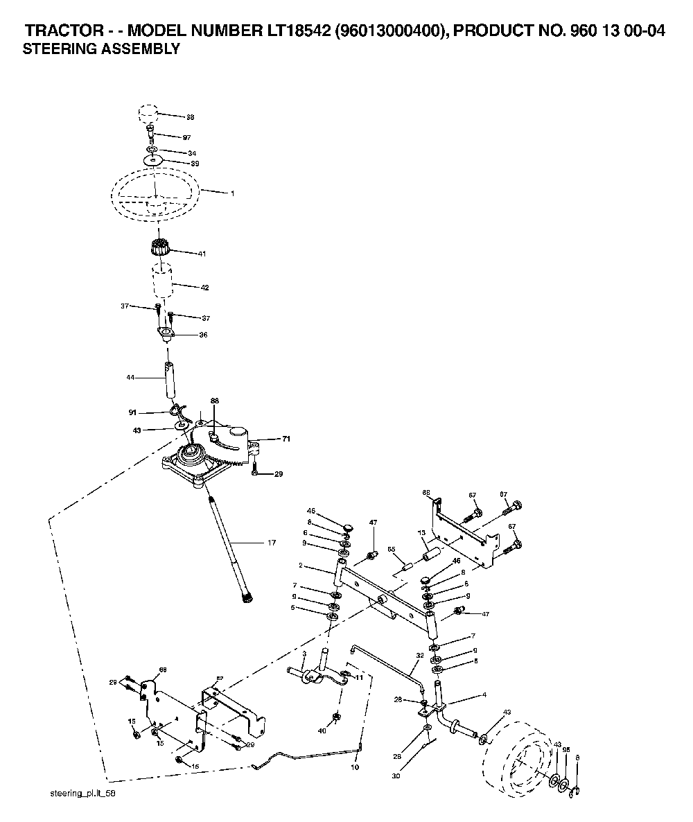 Steering Diagram and Parts List for LT18542 (96013000400)(2006-03) Husqvarna Lawn Tractor