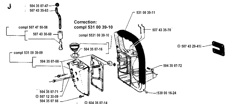 Fuel Tank And Handle Diagram and Parts List for 35 19902200001-Current Husqvarna Chainsaw