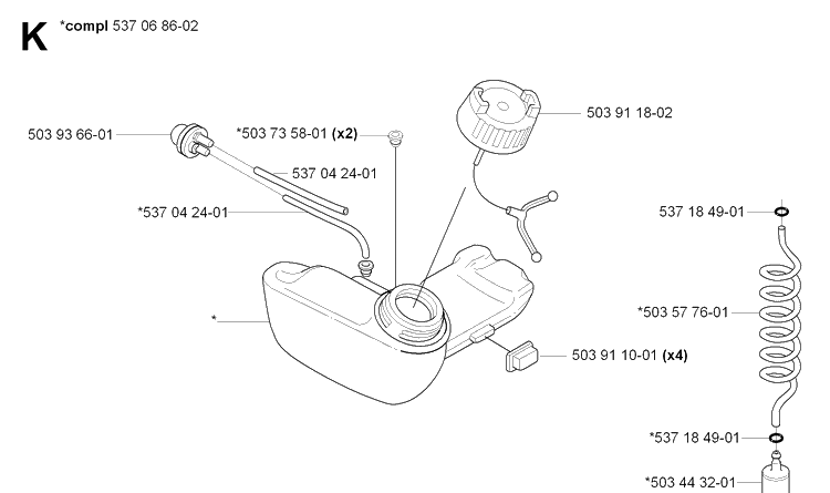 Fuel Tank Diagram and Parts List for 326HE3 (X-SERIES)(20090900001-Current) Husqvarna Hedge Trimmer