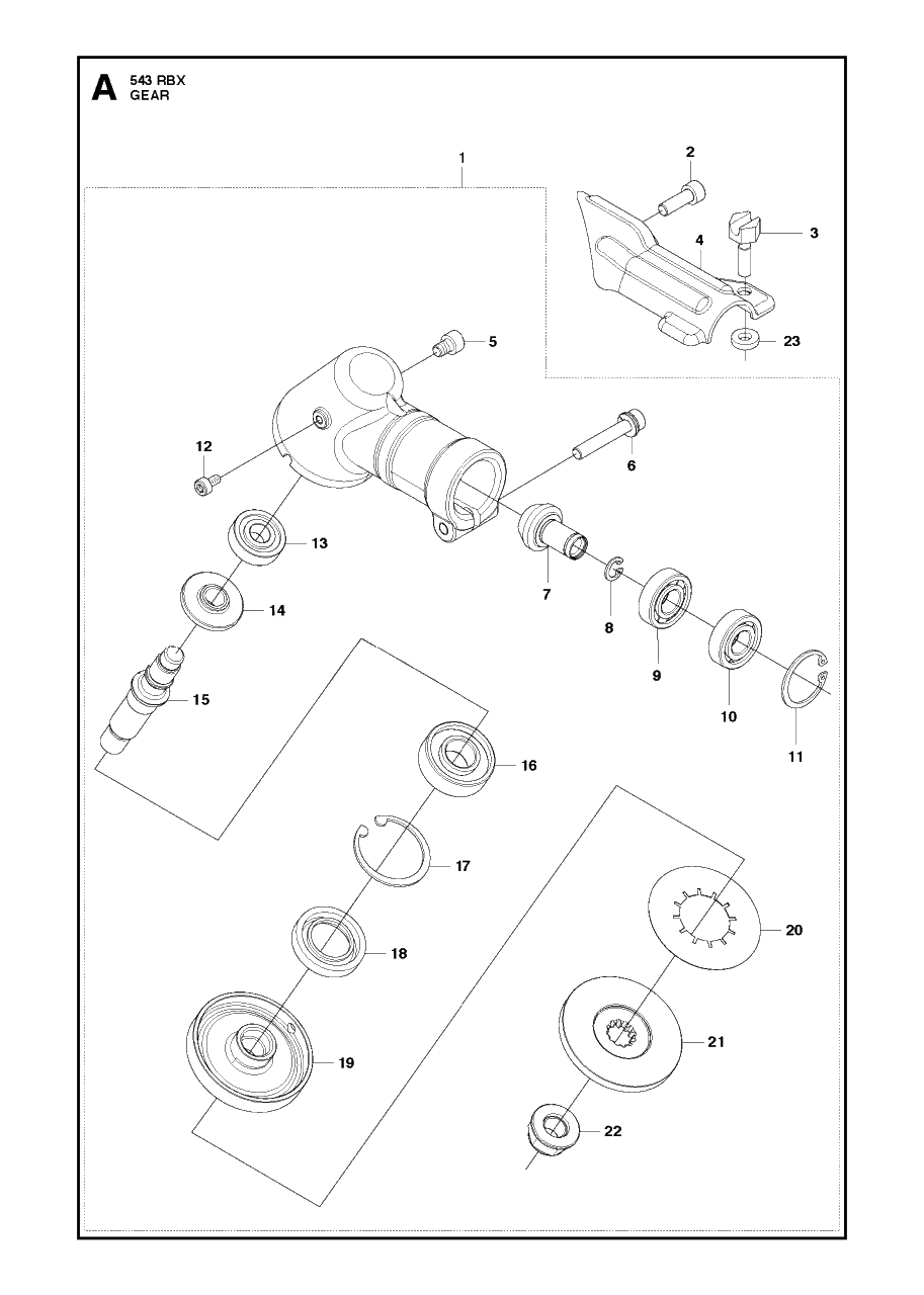 Gears Diagram and Parts List for 543RBX 20130500001 - 20154400000 Husqvarna Brush Cutter